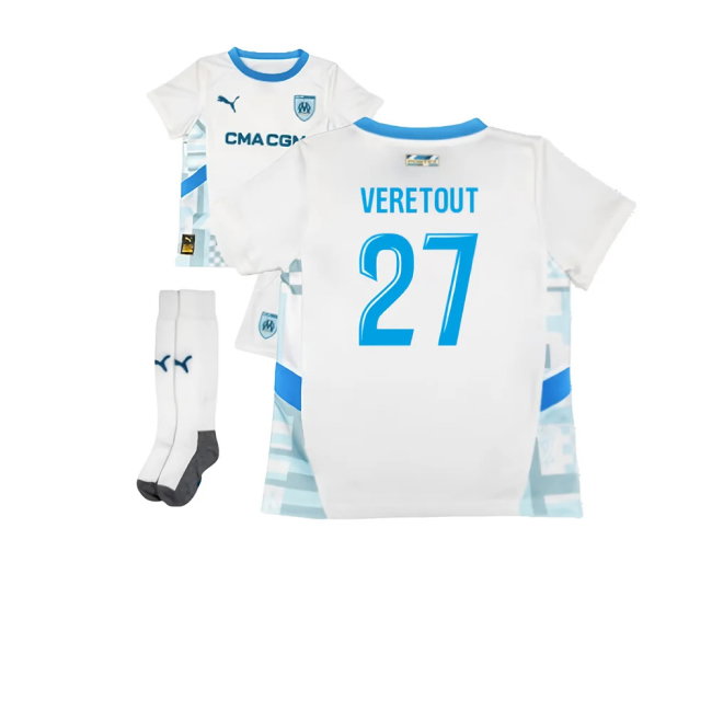 2024-2025 Marseille Home Mini Kit (Veretout 27)-SoccerKits Hub | Buy Soccer Jerseys Online