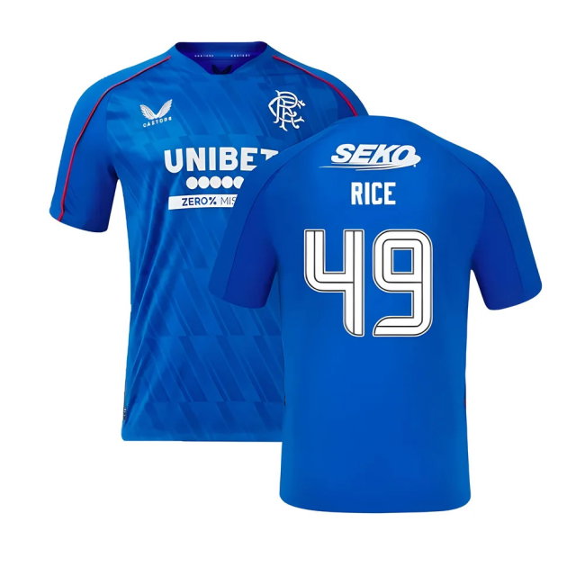 2024-2025 Rangers Home Shirt (Rice 49)-SoccerKits Hub | Buy Soccer Jerseys Online