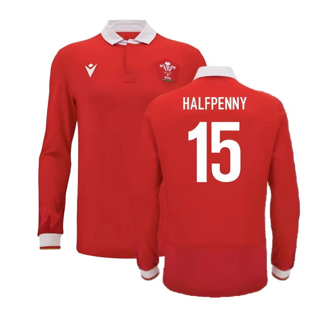 2024-2025 Wales WRU Home LS Cotton Rugby Shirt (Halfpenny 15)-SoccerKits Hub | Buy Soccer Jerseys Online
