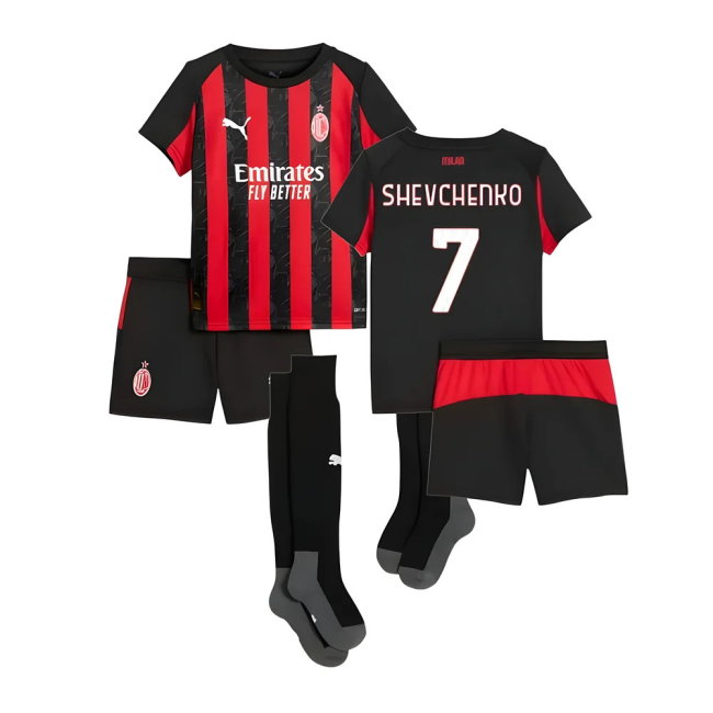 2025-2026 AC Milan Home Mini Kit (Shevchenko 7)-SoccerKits Hub | Buy Soccer Jerseys Online