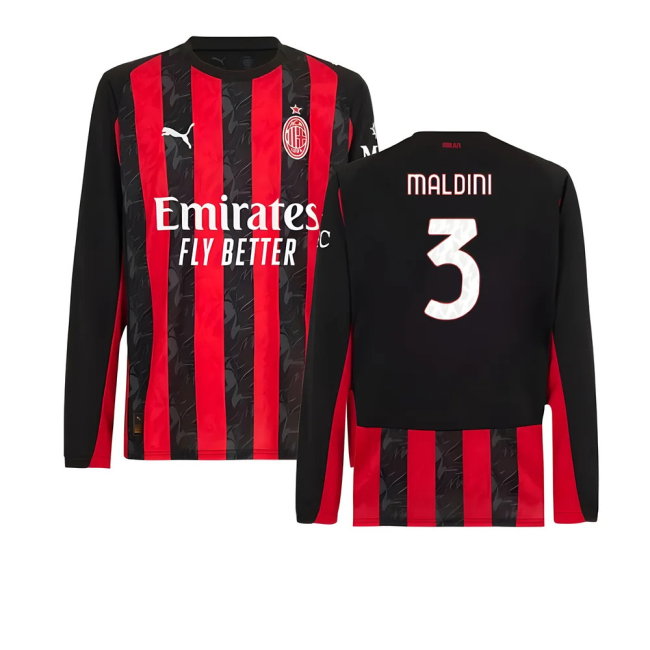 2025-2026 AC Milan Long Sleeve Home Shirt (Maldini 3)-SoccerKits Hub | Buy Soccer Jerseys Online