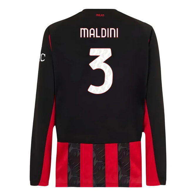 2025-2026 AC Milan Long Sleeve Home Shirt (Maldini 3)-SoccerKits Hub | Buy Soccer Jerseys Online