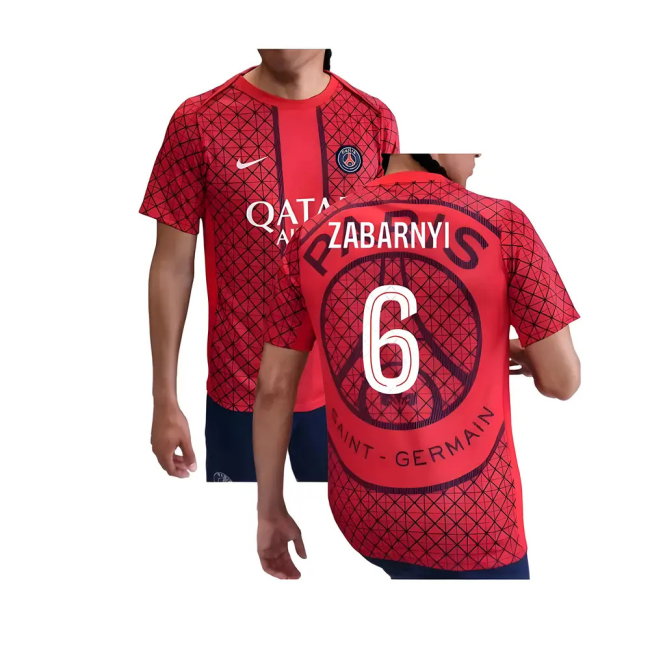2025-2026 PSG Academy Pro Away Pre Match Shirt (Red) (Zabarnyi 6)-SoccerKits Hub | Buy Soccer Jerseys Online