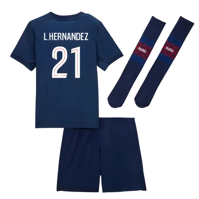 2025-2026 PSG Home Little Kids Mini Kit (L.Hernandez 21)-SoccerKits Hub | Buy Soccer Jerseys Online