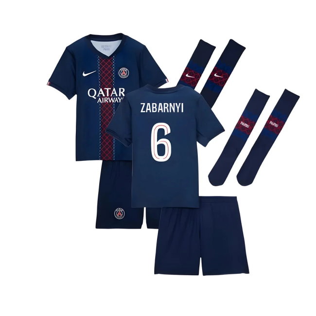 2025-2026 PSG Home Little Kids Mini Kit (Zabarnyi 6)-SoccerKits Hub | Buy Soccer Jerseys Online
