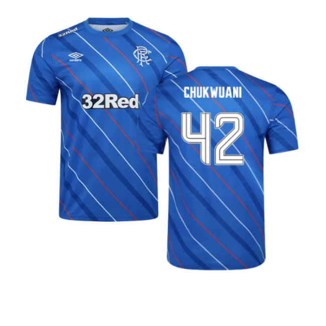 2025-2026 Rangers Home Pre Match Short Sleeve Tee (Lapis Blue) (Chukwuani 42)-SoccerKits Hub | Buy Soccer Jerseys Online