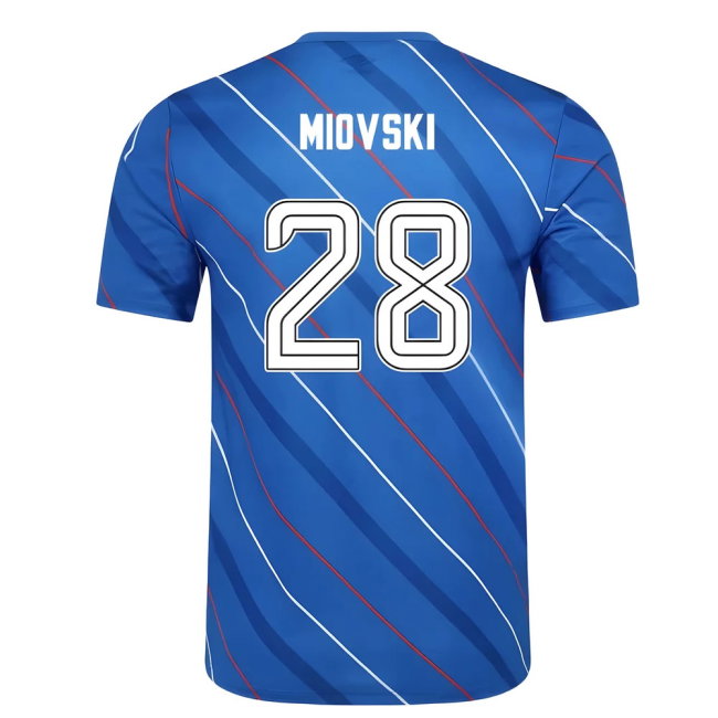 2025-2026 Rangers Home Pre Match Short Sleeve Tee (Lapis Blue) (Miovski 28)-SoccerKits Hub | Buy Soccer Jerseys Online