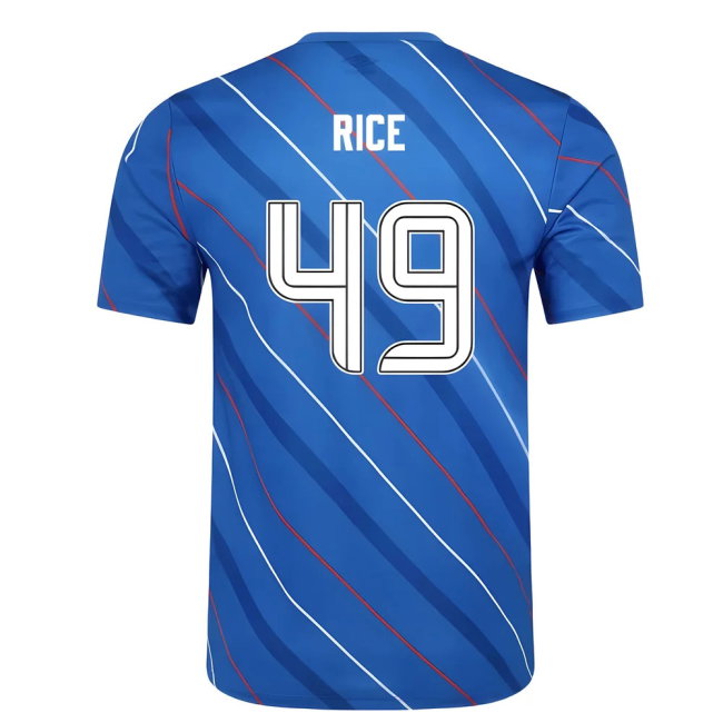 2025-2026 Rangers Home Pre Match Short Sleeve Tee (Lapis Blue) (Rice 49)-SoccerKits Hub | Buy Soccer Jerseys Online