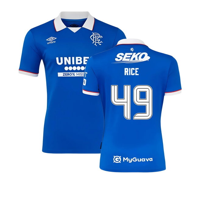 2025-2026 Rangers Home Shirt (Rice 49)-SoccerKits Hub | Buy Soccer Jerseys Online