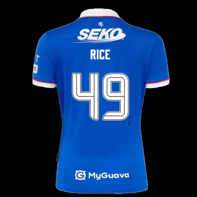 2025-2026 Rangers Home Shirt (Rice 49)-SoccerKits Hub | Buy Soccer Jerseys Online
