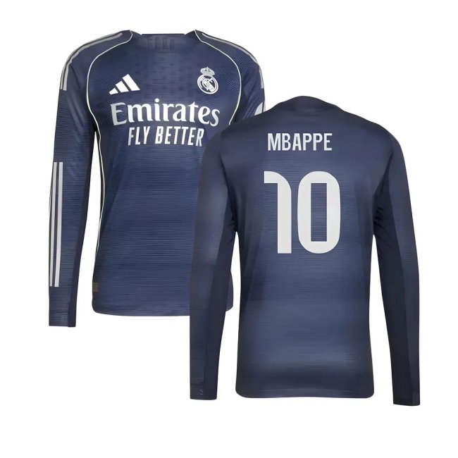 2025-2026 Real Madrid Authentic Long Sleeve Away Shirt (Mbappe 10)-SoccerKits Hub | Buy Soccer Jerseys Online