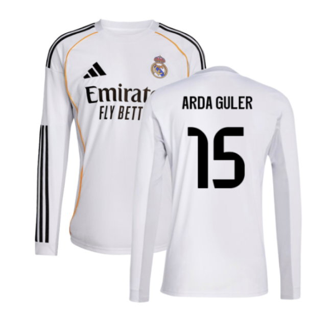2025-2026 Real Madrid Long Sleeve Home Shirt (Arda Guler 15)-SoccerKits Hub | Buy Soccer Jerseys Online