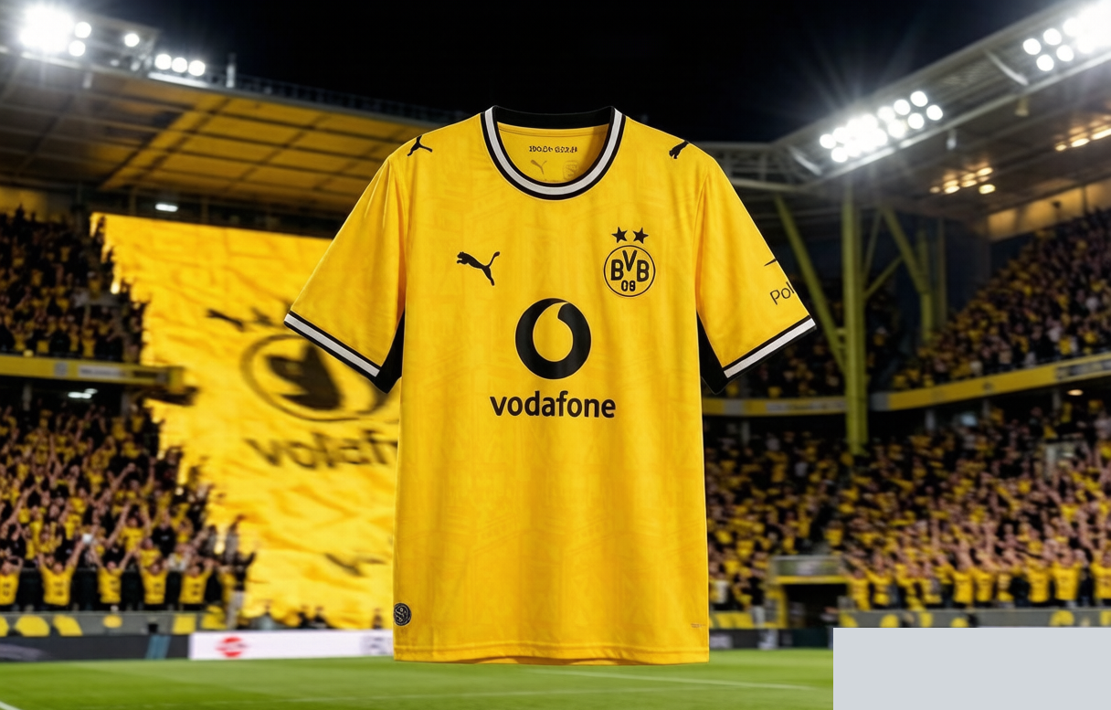 Borussia Dortmund 2026-27 home jersey in front of the Yellow Wall