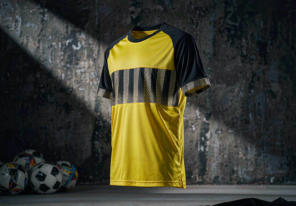 Dortmund 2026-27 home shirt on dark concrete with yellow and black details