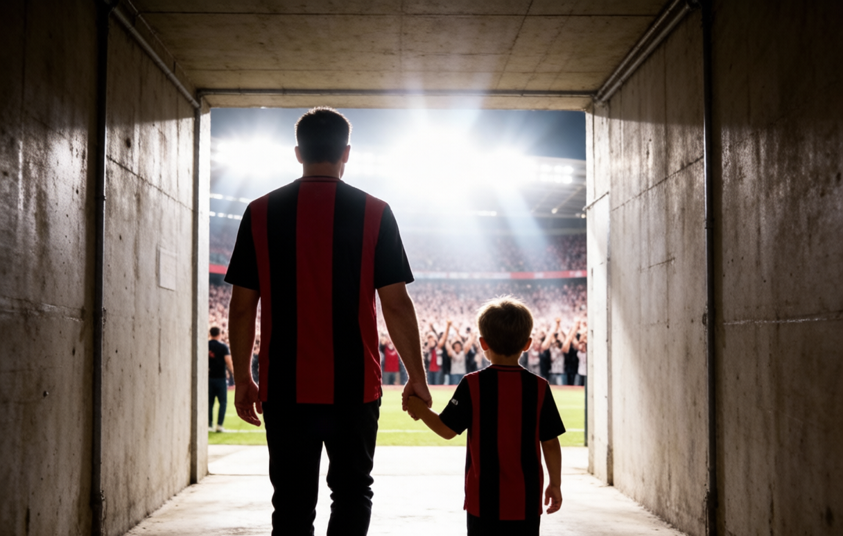 AC Milan father and child walking through the stadium tunnel