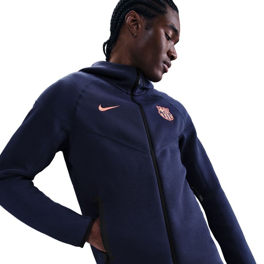 Barcelona Hoodie NSW Tech Fleece FZ Windrunner 3rd - Midnight Navy/Bright Mango - Men's-SoccerKits Hub | Buy Soccer Jerseys Online