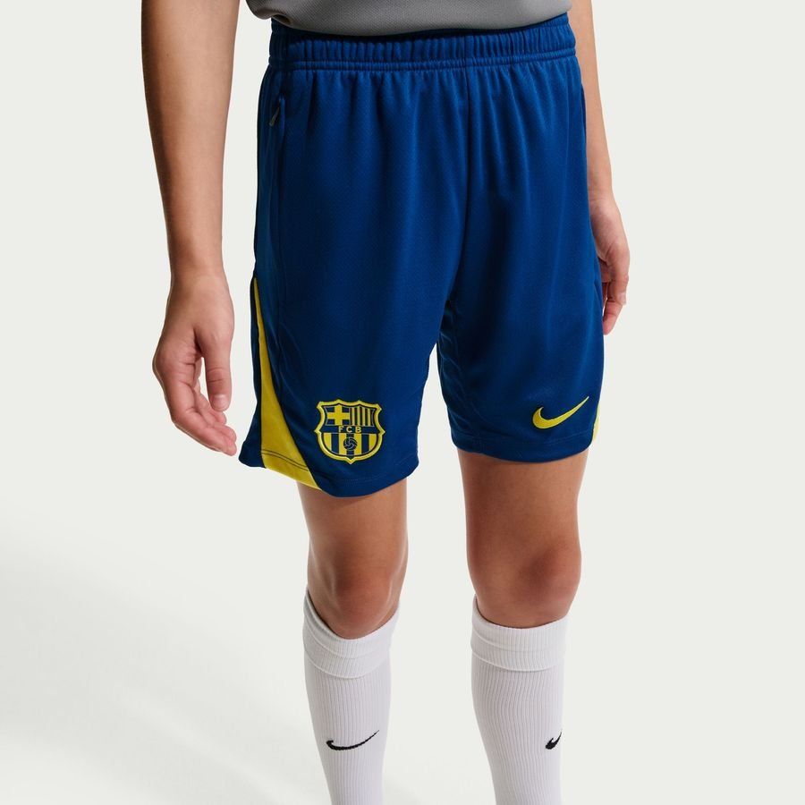 Barcelona Training Shorts Dri-FIT Strike - Gym Blue/Opti Yellow Kids-SoccerKits Hub | Buy Soccer Jerseys Online