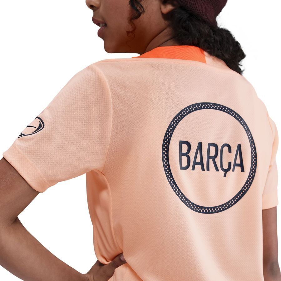 Barcelona Training T-Shirt Dri-FIT Strike 3rd - Crimson Tint/Bright Mango/Midnight Navy Kids-SoccerKits Hub | Buy Soccer Jerseys Online