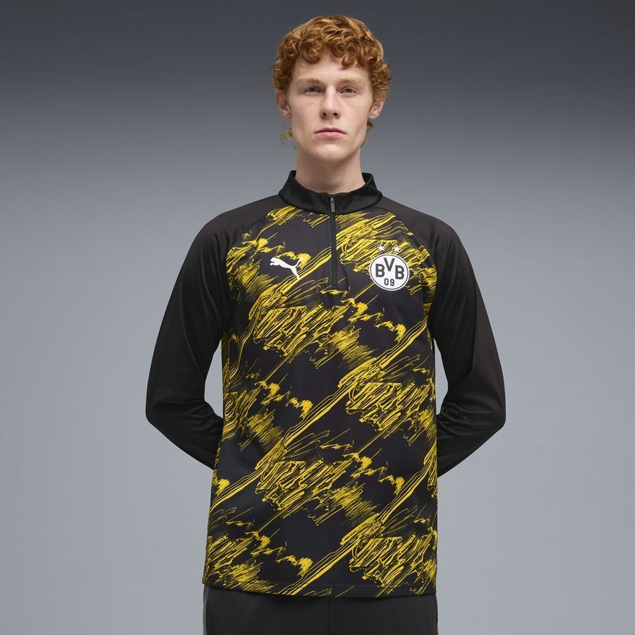 Dortmund Training Shirt Pre Match 1/4 Zip - PUMA Black/Faster Yellow - Men's-SoccerKits Hub | Buy Soccer Jerseys Online