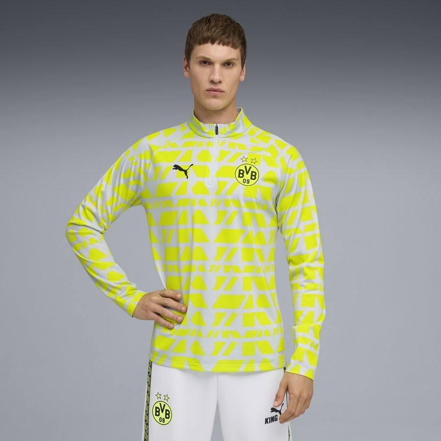 Dortmund Training Shirt Pre Match 1/4 Zip - Silver Metallic/Yellow Alert - Men's-SoccerKits Hub | Buy Soccer Jerseys Online