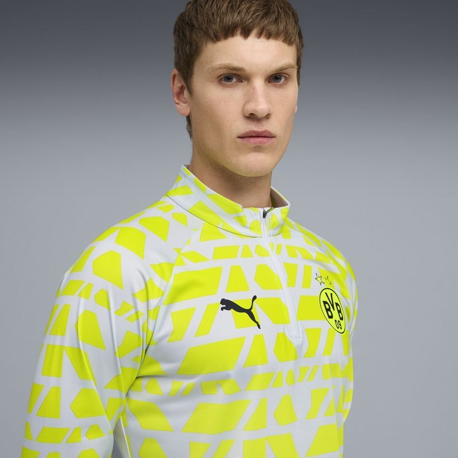 Dortmund Training Shirt Pre Match 1/4 Zip - Silver Metallic/Yellow Alert - Men's-SoccerKits Hub | Buy Soccer Jerseys Online