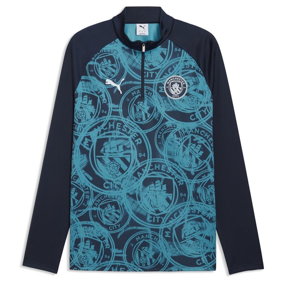 Manchester City Training Shirt Pre Match 1/4 Zip - Deep Navy/Tropical Blue - Men's-SoccerKits Hub | Buy Soccer Jerseys Online