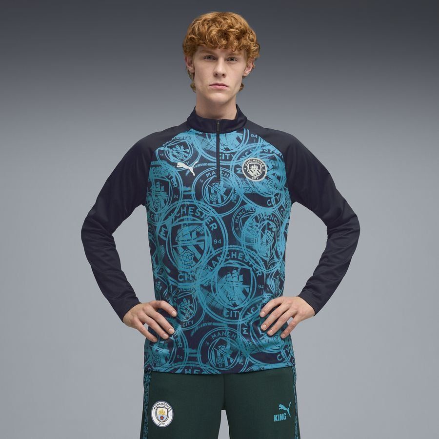 Manchester City Training Shirt Pre Match 1/4 Zip - Deep Navy/Tropical Blue - Men's-SoccerKits Hub | Buy Soccer Jerseys Online