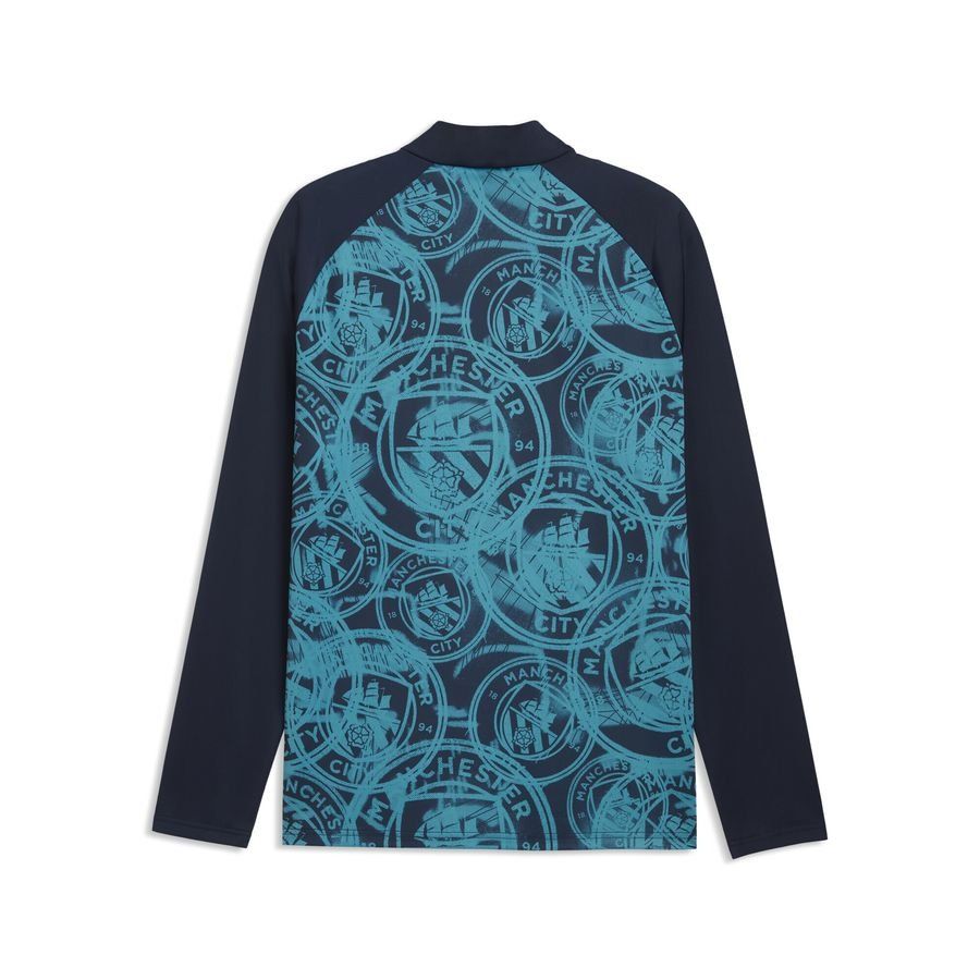 Manchester City Training Shirt Pre Match 1/4 Zip - Deep Navy/Tropical Blue - Men's-SoccerKits Hub | Buy Soccer Jerseys Online