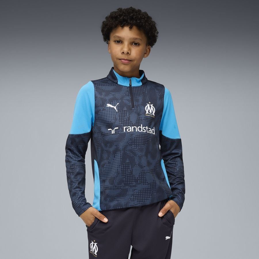 Marseille Training Shirt 1/4 Zip - New Navy/Bleu Azur Kids-SoccerKits Hub | Buy Soccer Jerseys Online