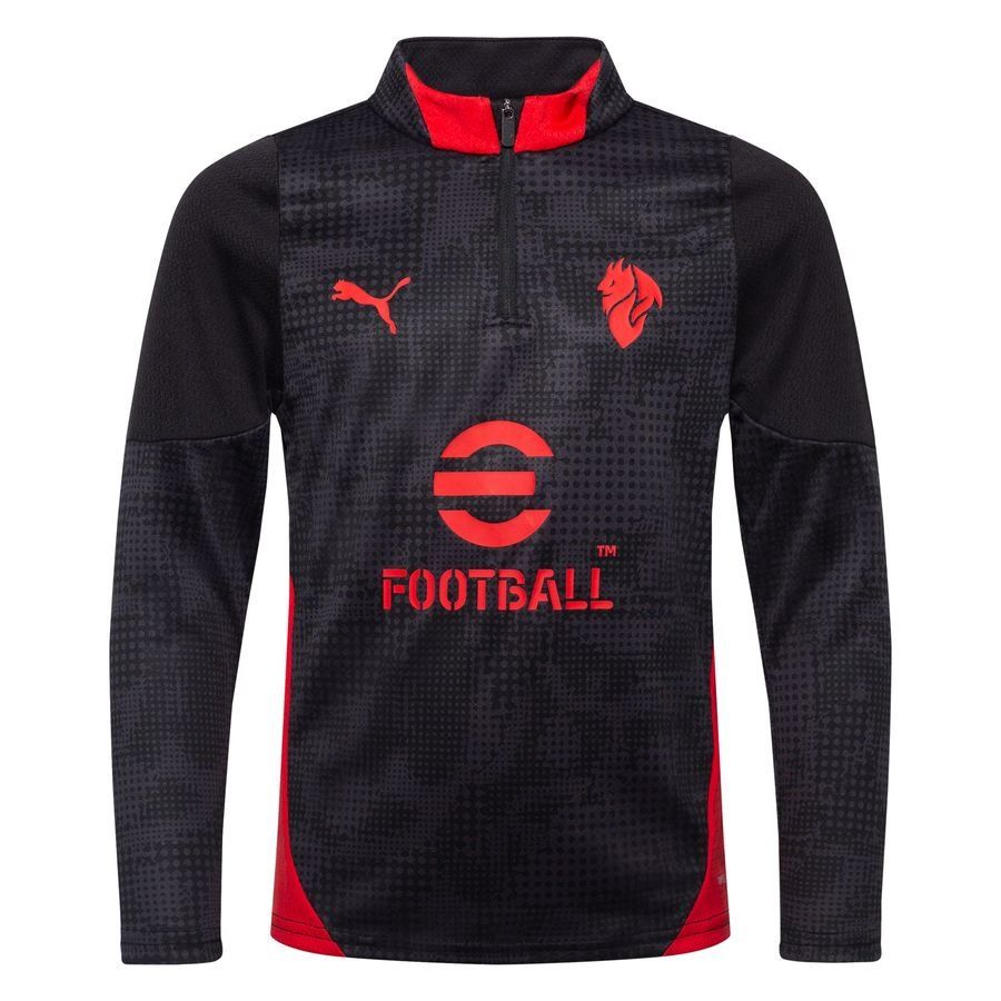 Milan Training Shirt 1/4 Zip - PUMA Black/For All Time Red Kids-SoccerKits Hub | Buy Soccer Jerseys Online