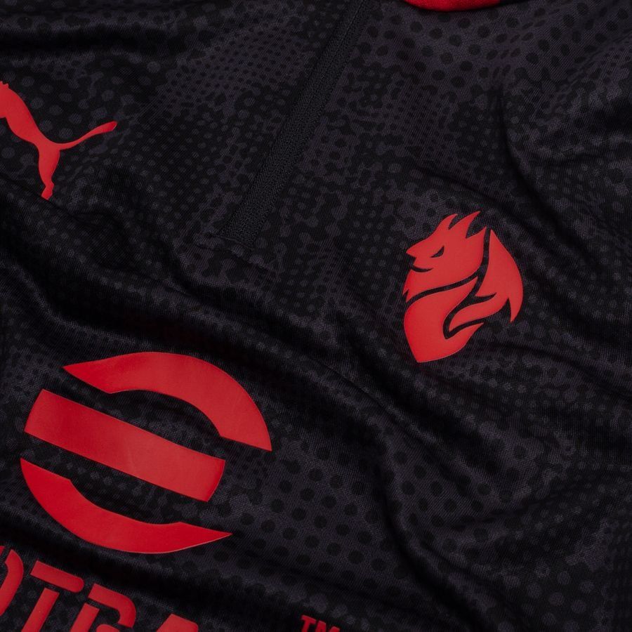 Milan Training Shirt 1/4 Zip - PUMA Black/For All Time Red Kids-SoccerKits Hub | Buy Soccer Jerseys Online