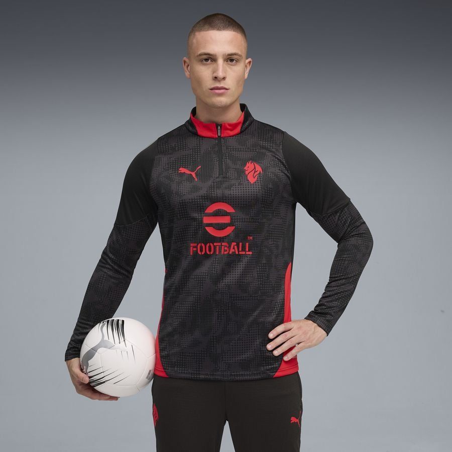 Milan Training Shirt 1/4 Zip - PUMA Black/For All Time Red - Men's-SoccerKits Hub | Buy Soccer Jerseys Online