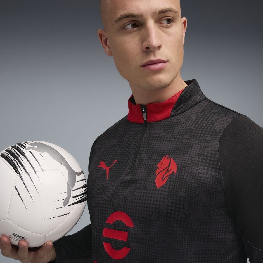 Milan Training Shirt 1/4 Zip - PUMA Black/For All Time Red - Men's-SoccerKits Hub | Buy Soccer Jerseys Online