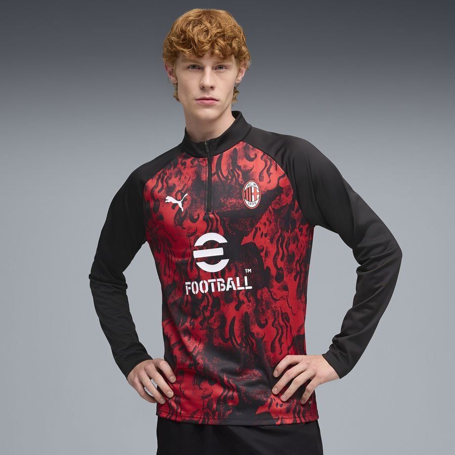 Milan Training Shirt Pre Match 1/4 Zip - For All Time Red/PUMA Black - Men's-SoccerKits Hub | Buy Soccer Jerseys Online