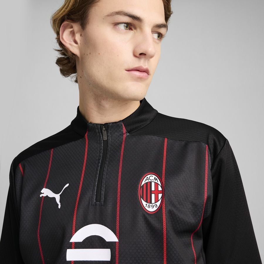 Milan Training Shirt Pre Match 1/4 Zip - PUMA Black/For All Time Red - Men's-SoccerKits Hub | Buy Soccer Jerseys Online