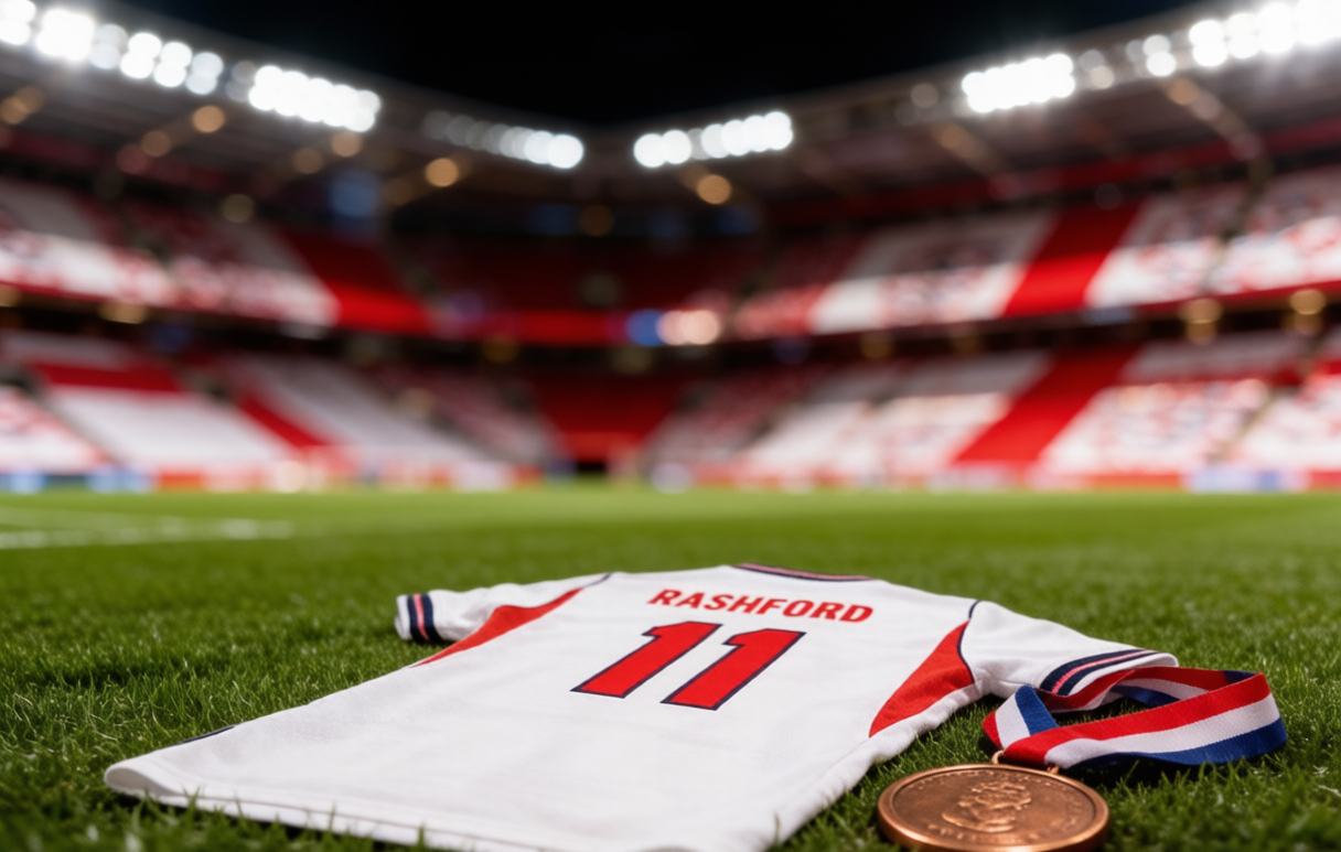 England #11 Rashford jersey with bronze medal
