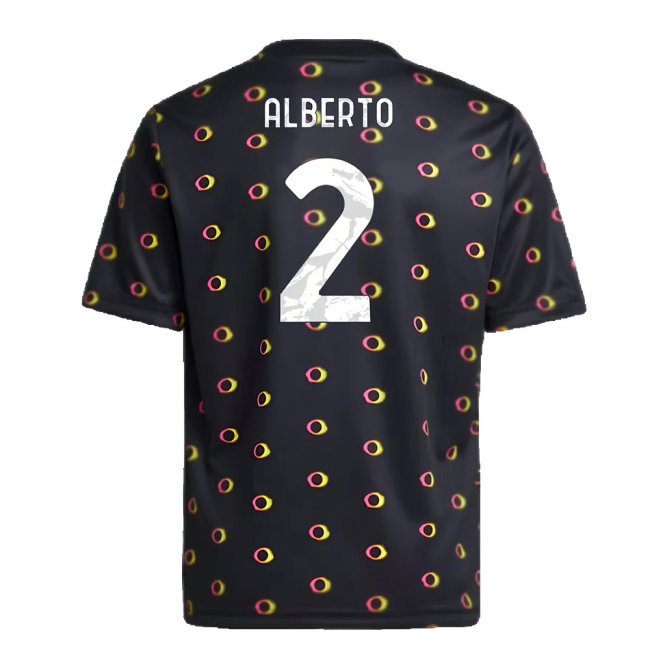 2024-2025 Juventus Pre-Match Shirt (Black) - Kids (Alberto 2) | Soccer Jersey