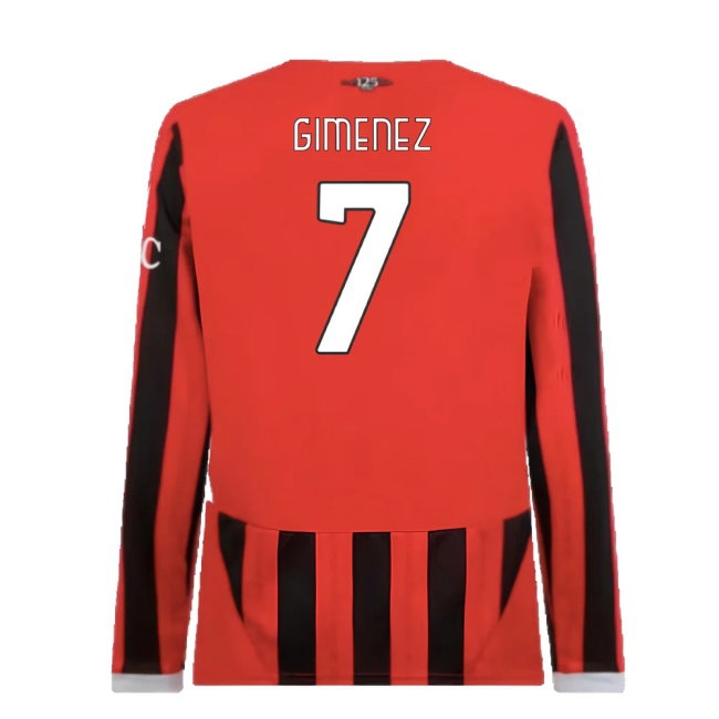 2024-2025 AC Milan Home Long Sleeve Shirt (Gimenez 7) | Soccer Jersey