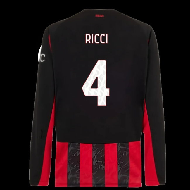 2025-2026 AC Milan Long Sleeve Home Shirt (Ricci 4) | Soccer Jersey