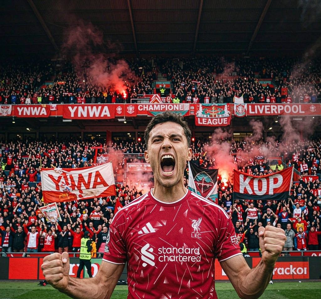 The Anfield Kop under Champions League floodlights