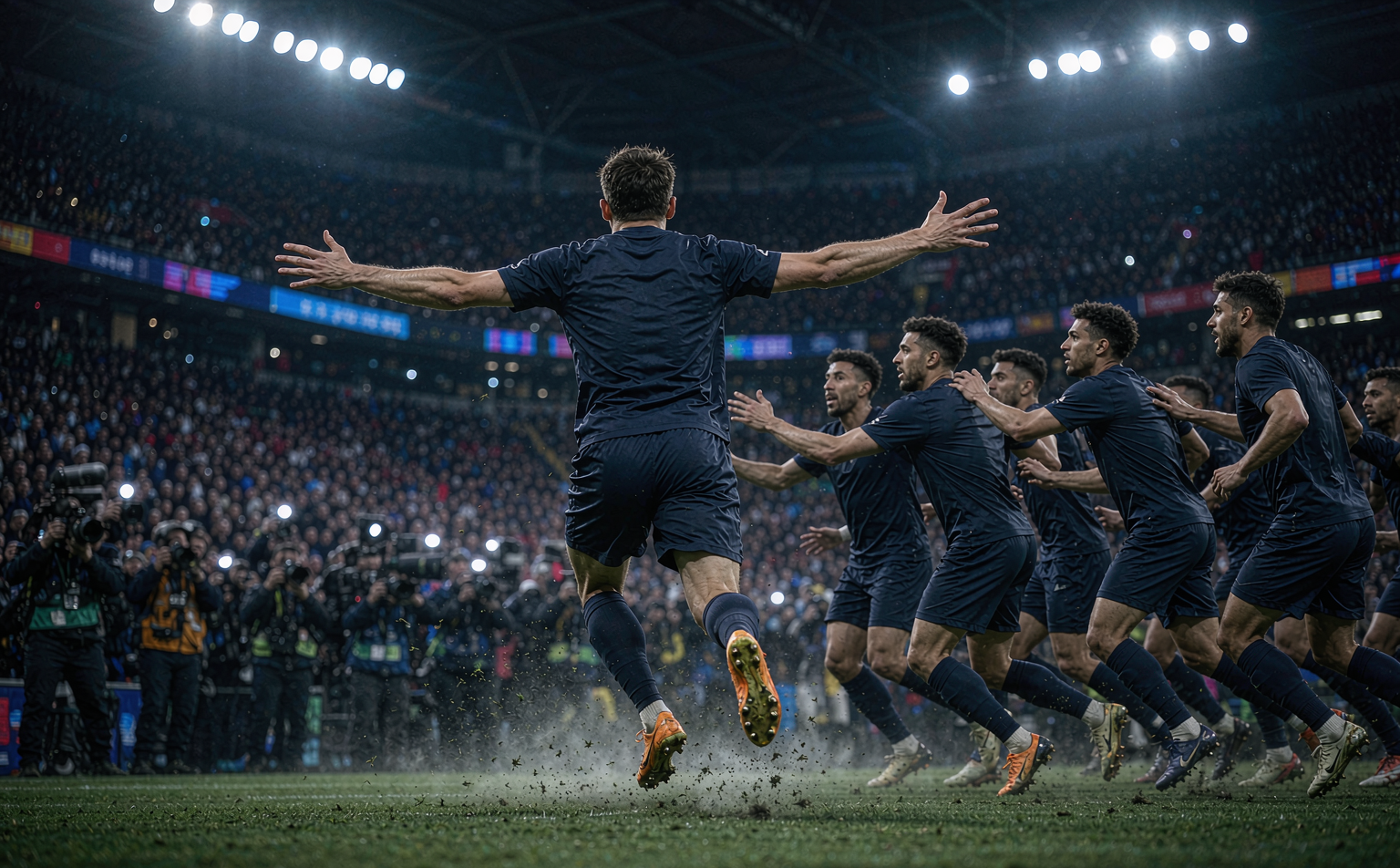 Goal celebration under the floodlights on Serie A opening weekend