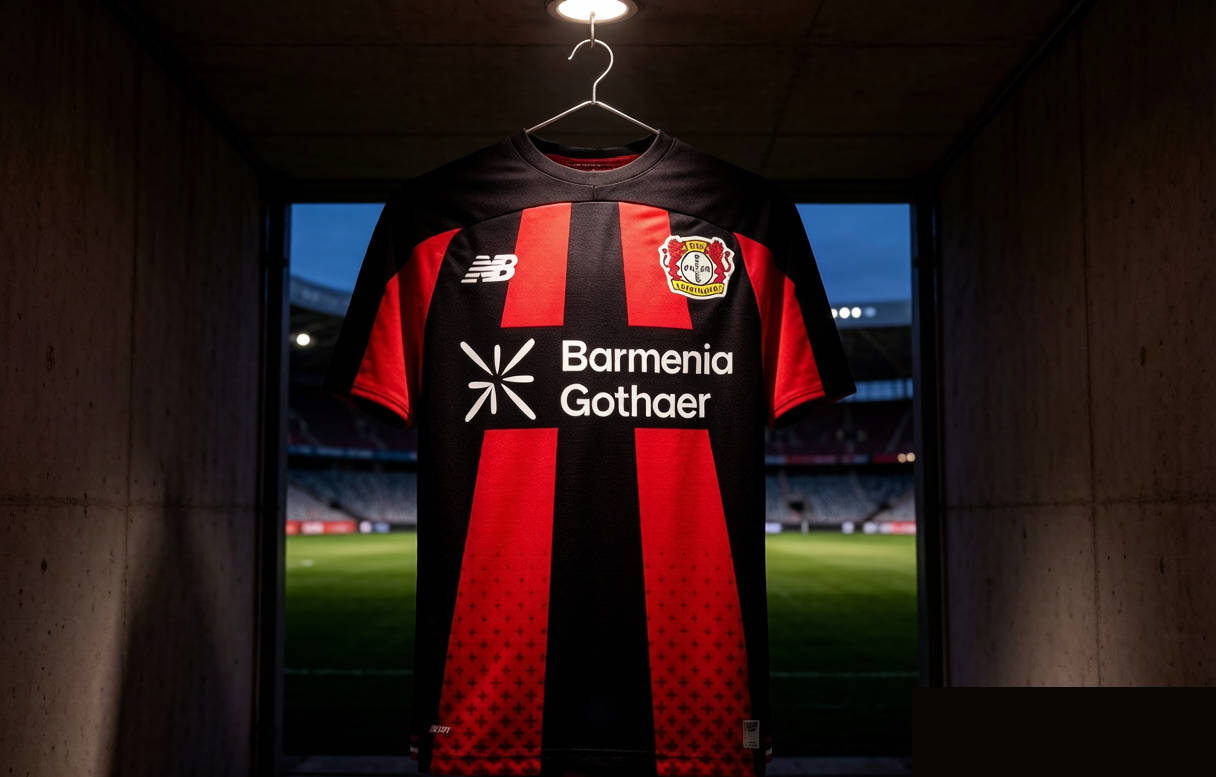 Bayer Leverkusen 2026-27 home jersey in BayArena tunnel