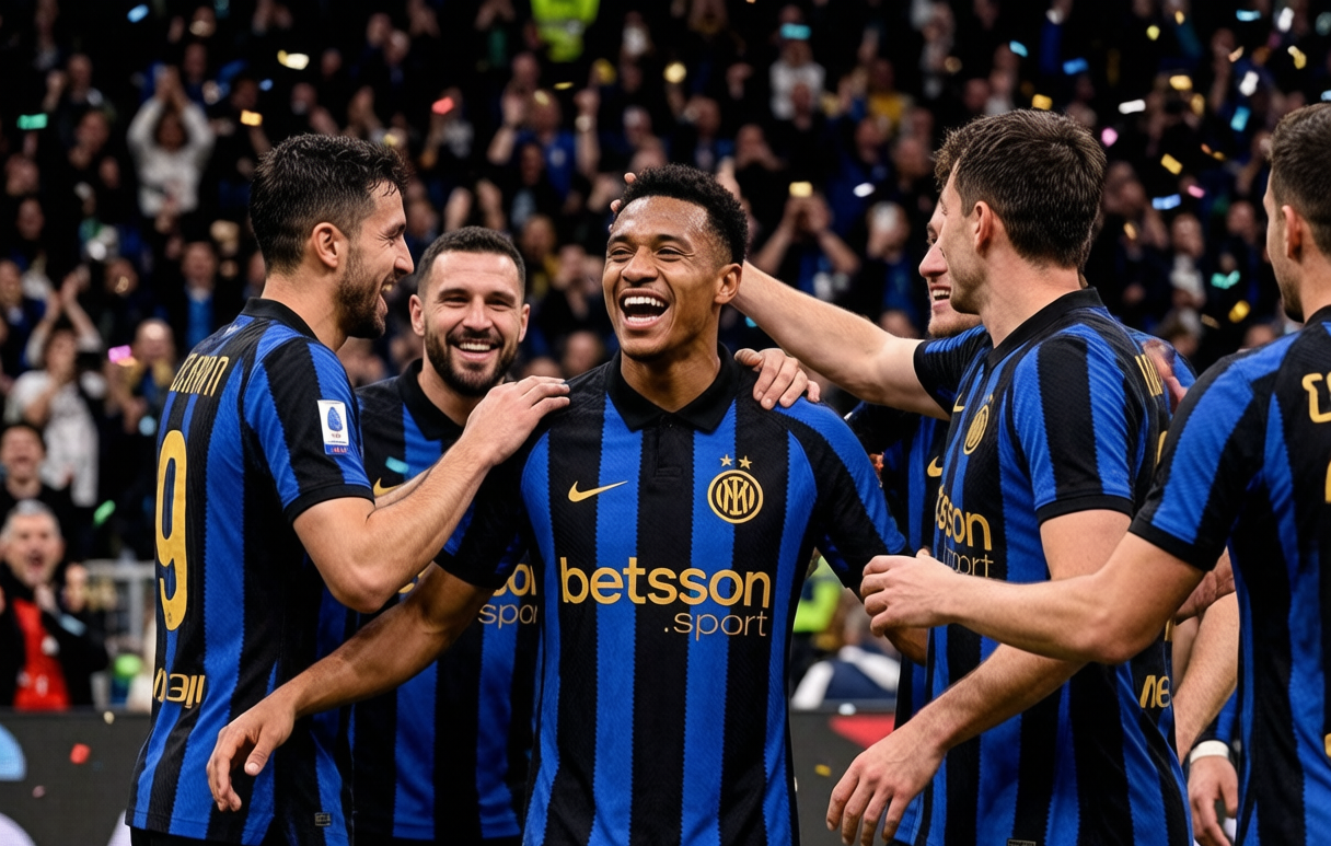 Inter Milan players celebrate a goal in front of the Curva Nord