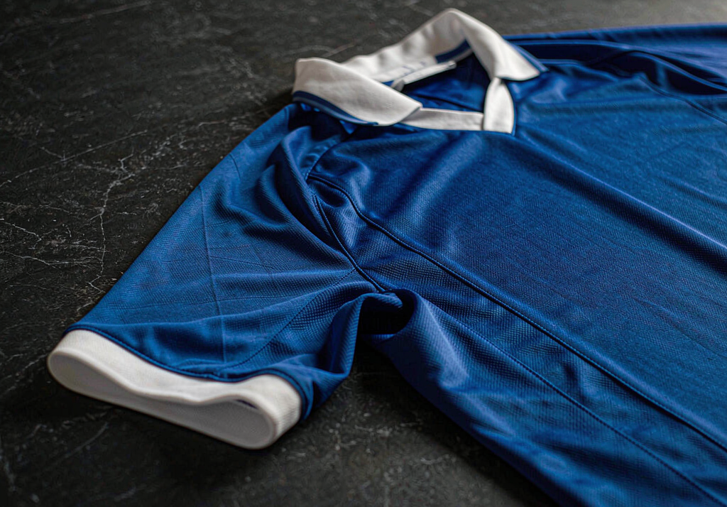 Chelsea 2026-27 home shirt on dark concrete with blue and white details