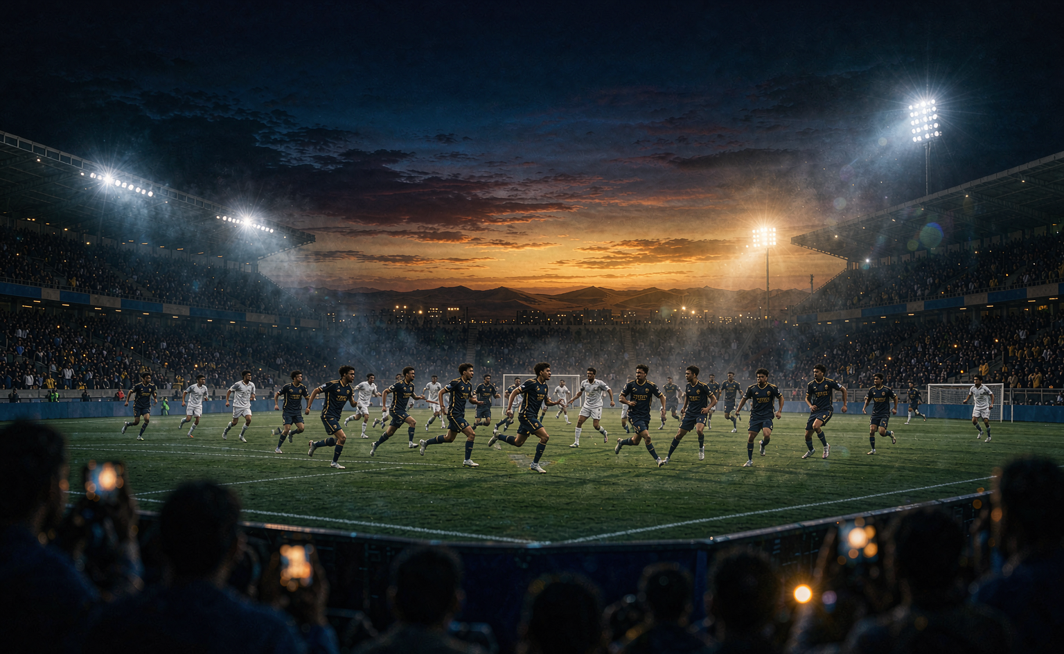 Al Nassr match atmosphere under Riyadh dusk floodlights