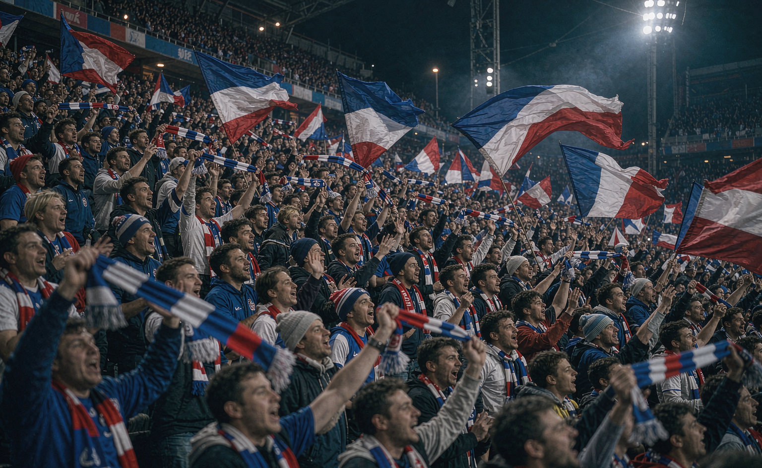France supporters in the stands during a night match