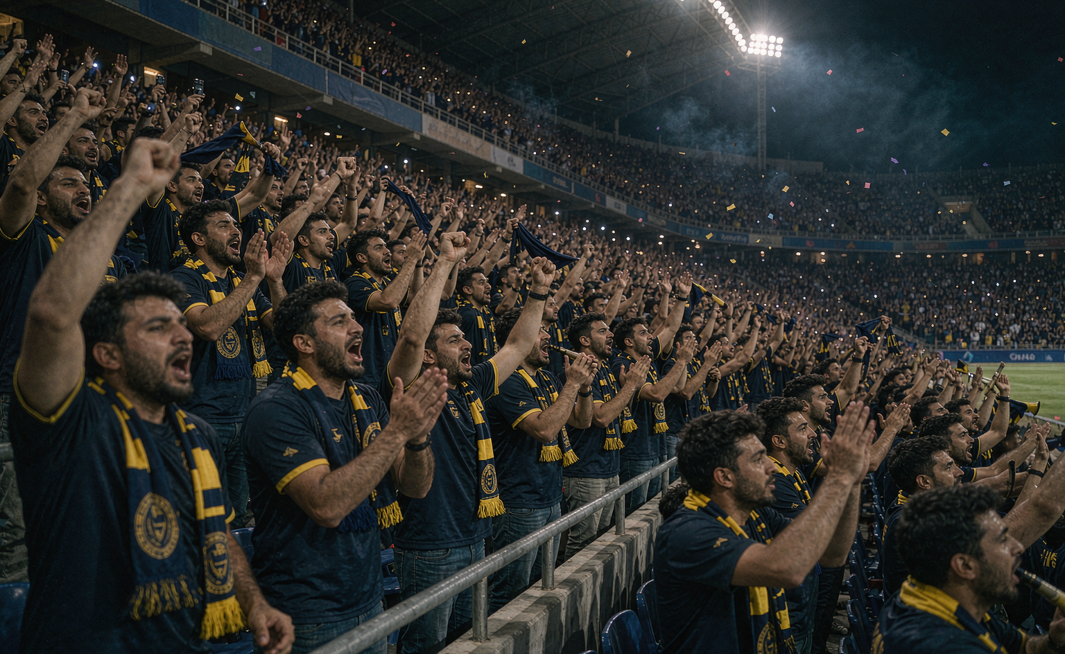 Al Nassr supporters in the stands during a night match
