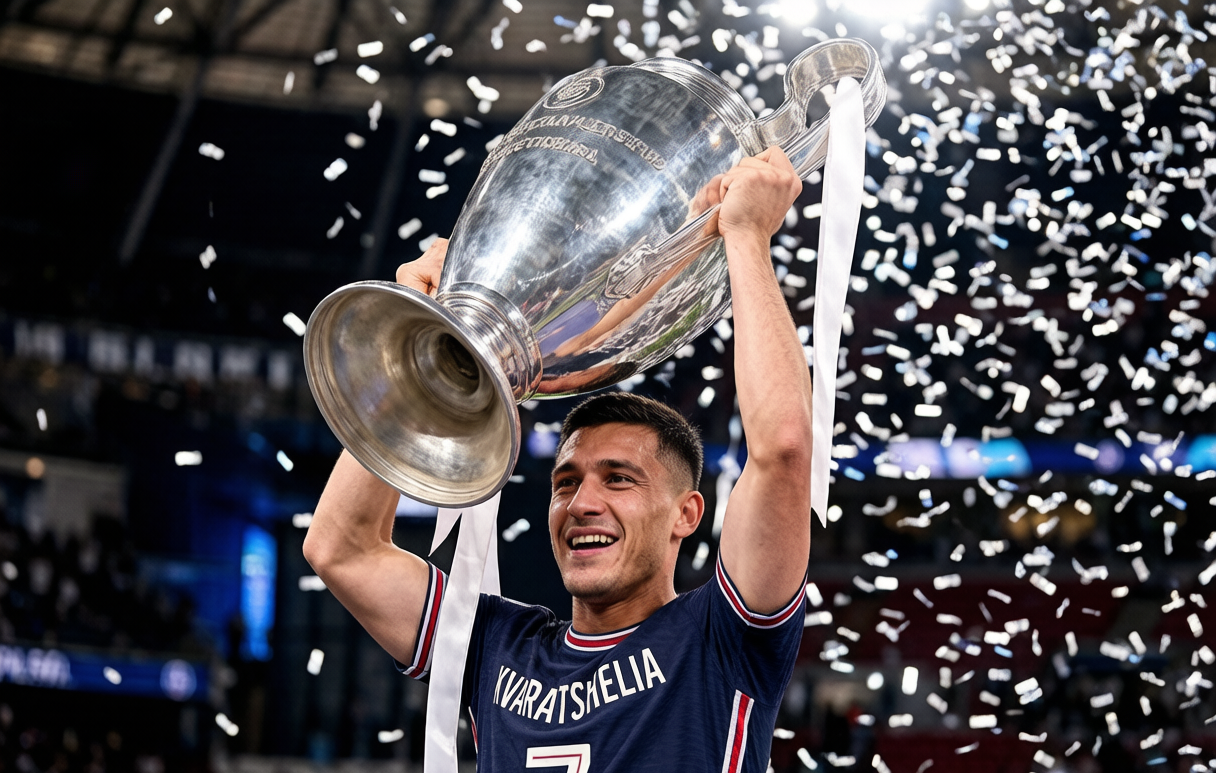 Kvaratskhelia in PSG blue at the Parc des Princes