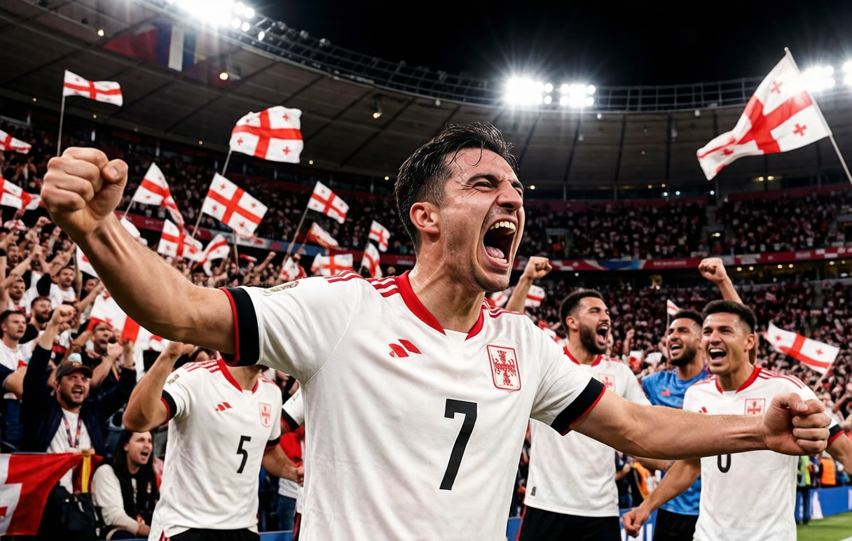 Kvaratskhelia in Georgia national team red and white