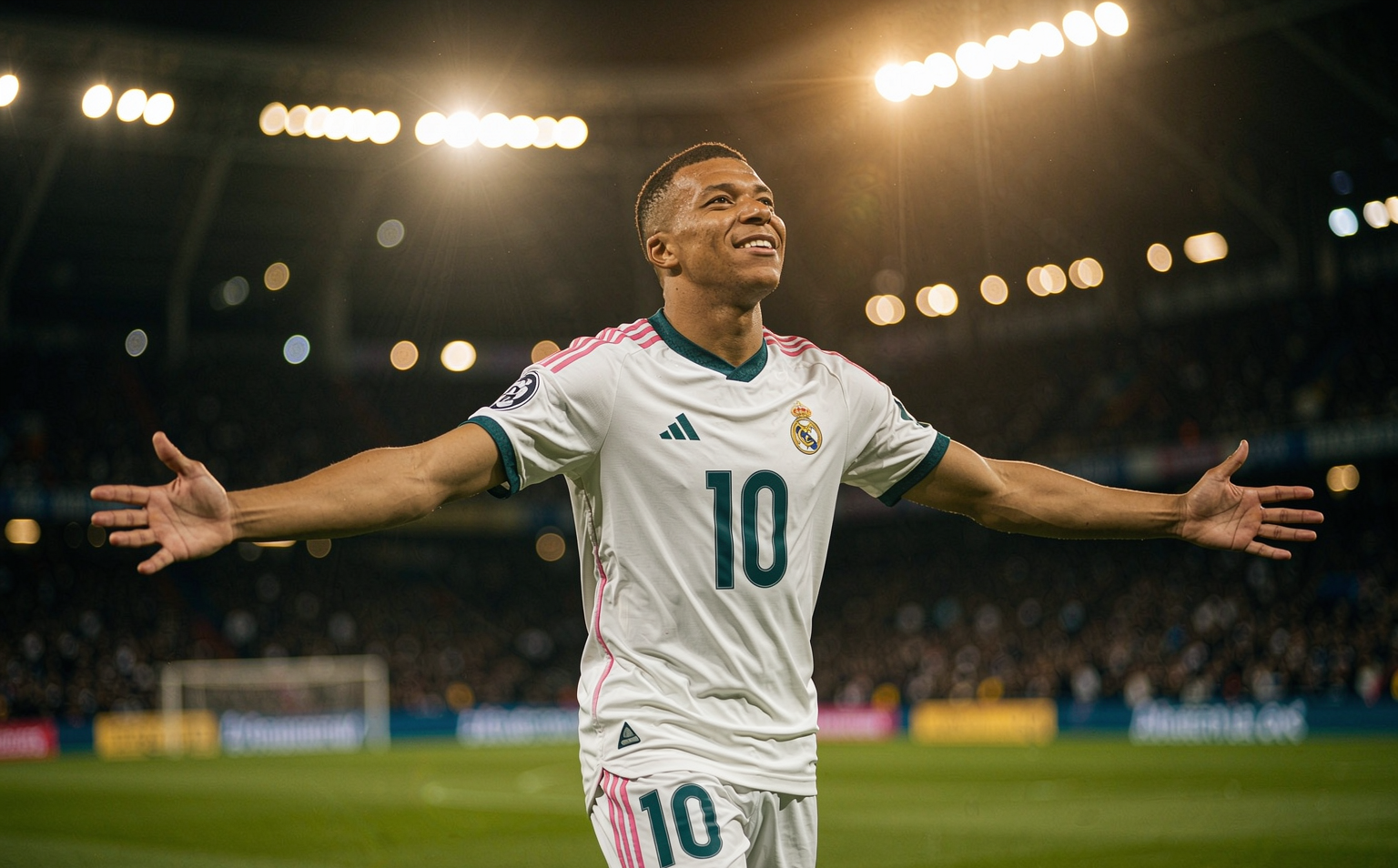 Mbappe celebrating at Santiago Bernabeu